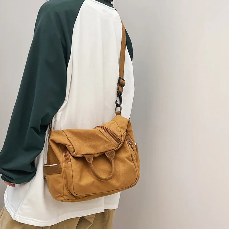 Canvas Rucksack Unisex Backpack Large Capacity Daypack Zipper School Bag