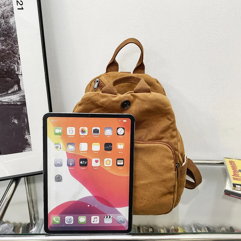 Canvas Rucksack Unisex Backpack Large Capacity Daypack Zipper School Bag