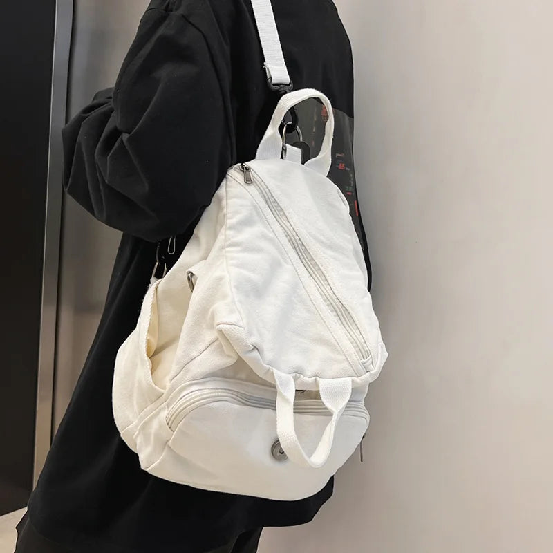 Canvas Rucksack Unisex Backpack Large Capacity Daypack Zipper School Bag