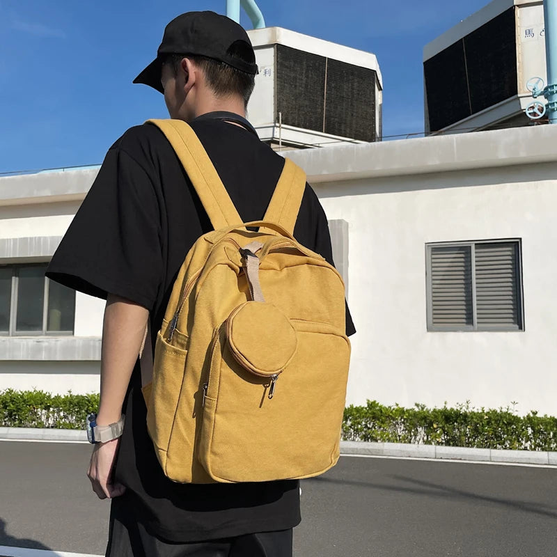 Canvas Rucksack Unisex Student School Bags Large Capacity Daypack