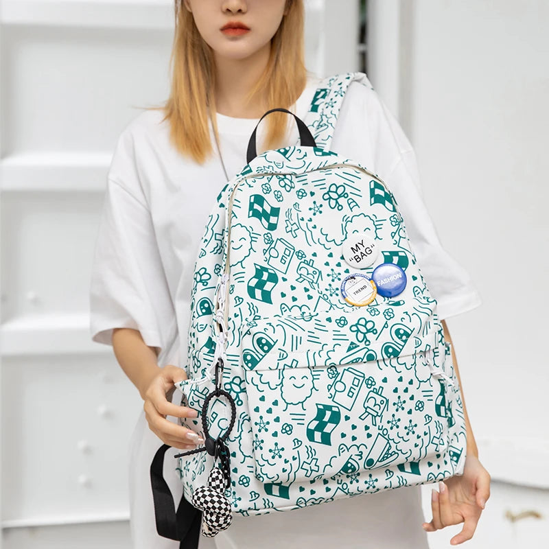 Cartoon Printing Backbag Waterproof Nylon School Bag Teenage Girl Bookbag