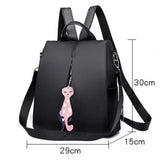 Anti-theft Nylon Backpack Large Daypack for Women with Cat Pendant