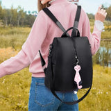 Anti-theft Nylon Backpack Large Daypack for Women with Cat Pendant