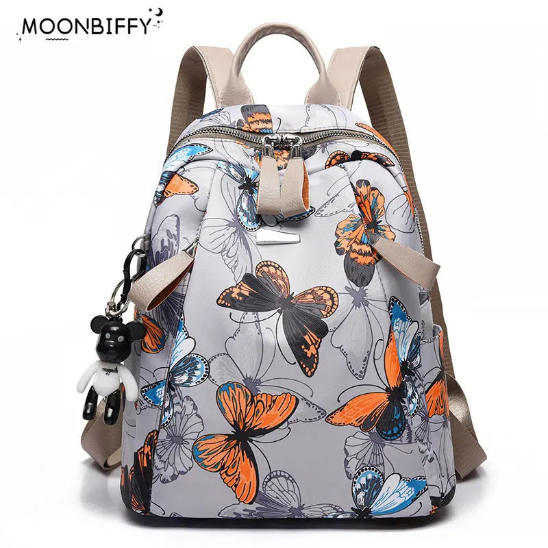 Anti-thief Feather Print Backpack Female Oxford Cloth Waterproof Travel