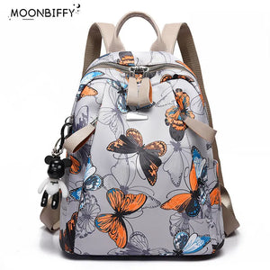 Anti-thief Feather Print Backpack Female Oxford Cloth Waterproof Travel