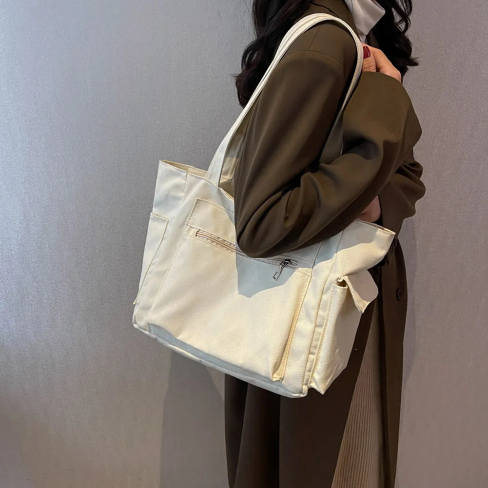 Autumn Canvas Handbags Multi-pocket Shoulder Bags Women Casual Satchel Hobo