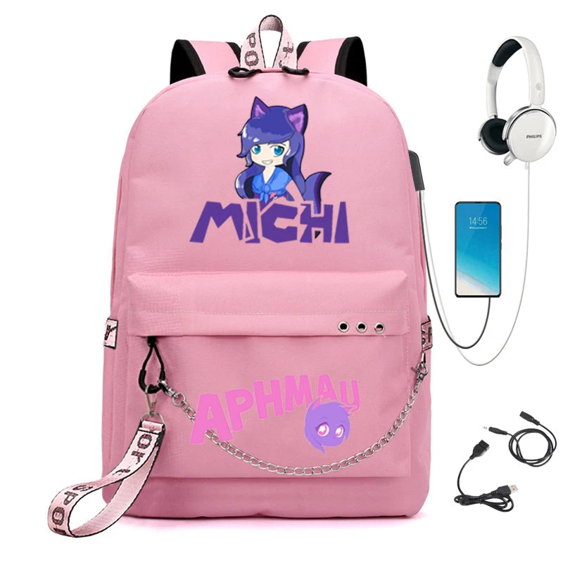 Aphmau Backpack USB Charging School Bag Waterproof Student Backpack