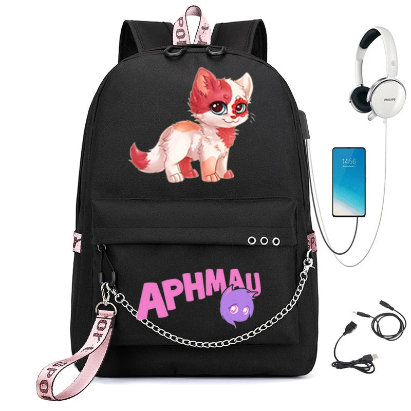 Aphmau Backpack USB Charging School Bag Waterproof Student Backpack