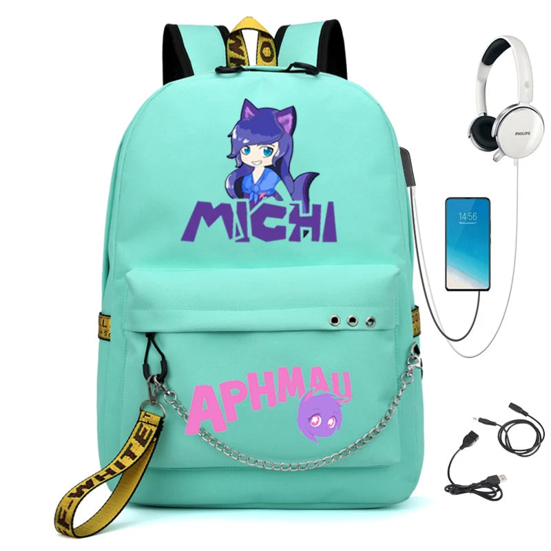 Aphmau Backpack USB Charging School Bag Waterproof Student Backpack