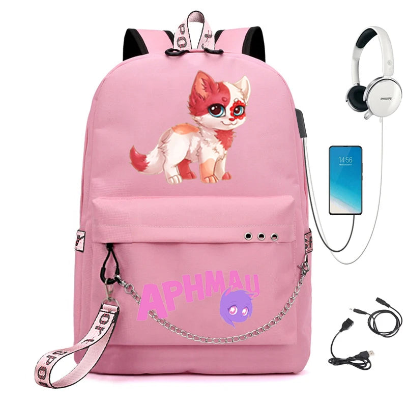 Aphmau Backpack USB Charging School Bag Waterproof Student Backpack