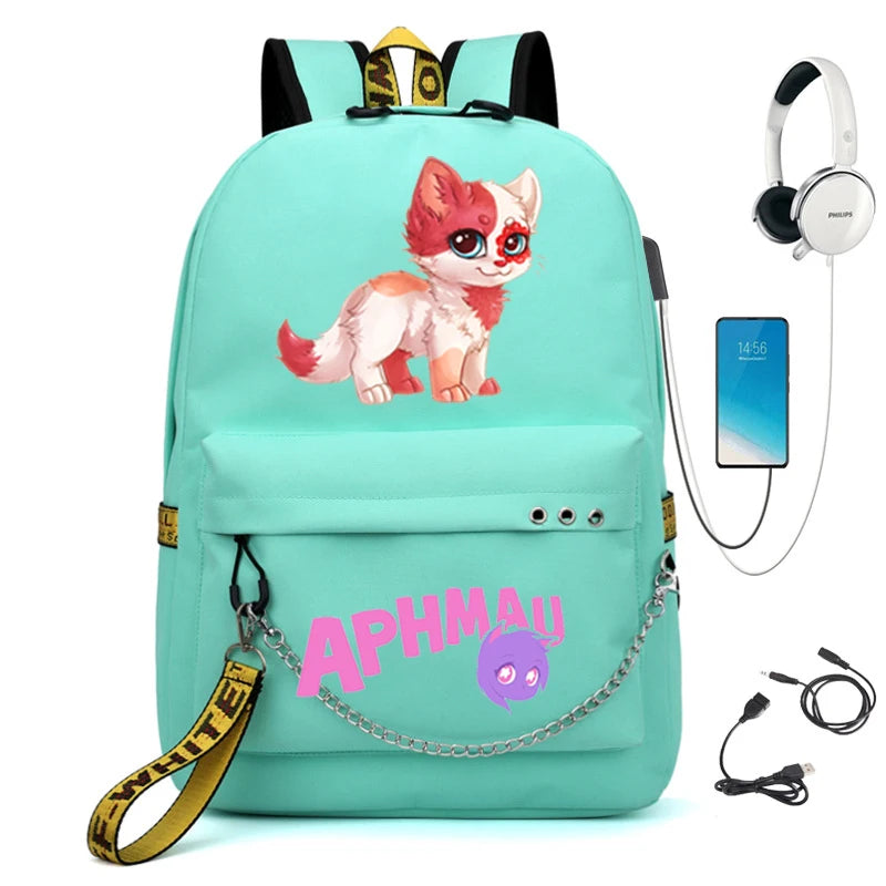 Aphmau Backpack USB Charging School Bag Waterproof Student Backpack