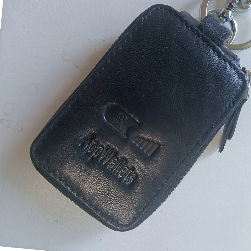 Leather Car Key Chain Keychain Holder Metal Hook Zipper Bag