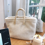 Apricot Lamb Wool Shoulder Bag Handbag Women's Warm Cream Tote Female Handbag