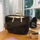 Apricot Lamb Wool Shoulder Bag Handbag Women's Warm Cream Tote Female Handbag