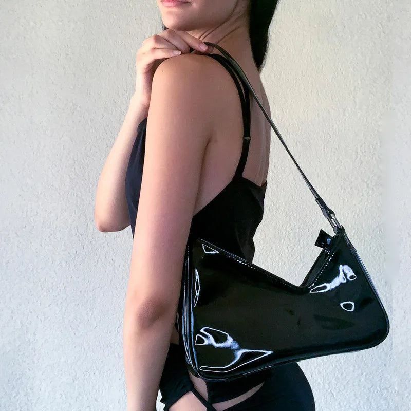 Patent Leather Shoulder Bag Glossy Short Strap Underarm Purses