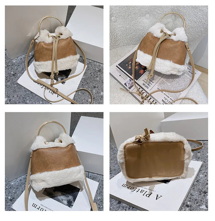 Plush Bucket Crossbody Bags Mini Handbags Purse