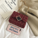 Woolen Cloth Bag Small Lattice Geometric Chain Shoulder Bag