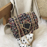 Woolen Cloth Bag Small Lattice Geometric Chain Shoulder Bag