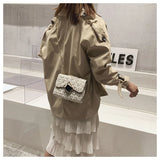 Woolen Cloth Bag Small Lattice Geometric Chain Shoulder Bag