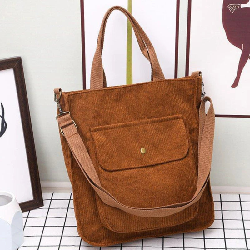 Corduroy Shopper Bag for Women Canvas Shoulder Tote Bag