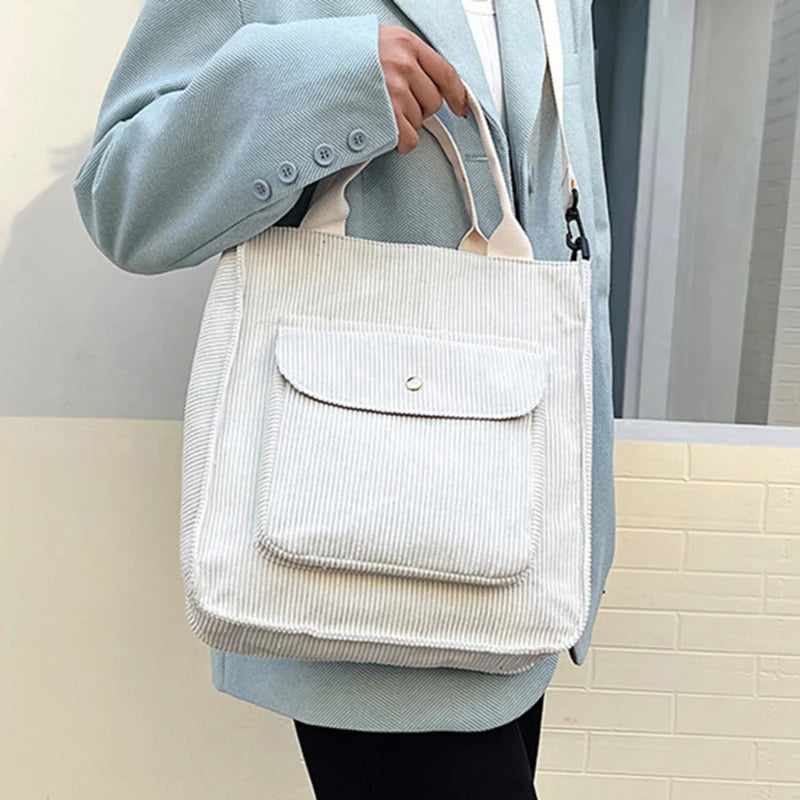 Corduroy Shopper Bag for Women Canvas Shoulder Tote Bag