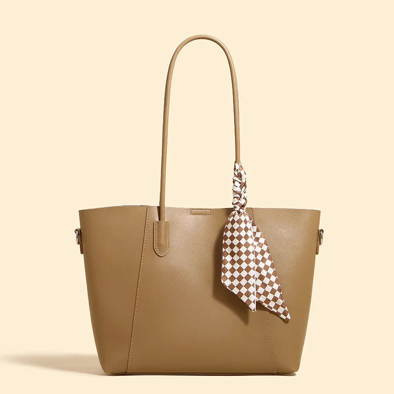 Autumn Solid Silk Scarf Tote Handbag Large Capacity Shoulder Bag
