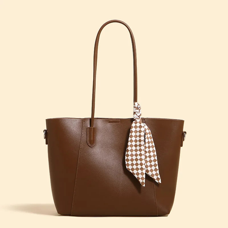 Autumn Solid Silk Scarf Tote Handbag Large Capacity Shoulder Bag