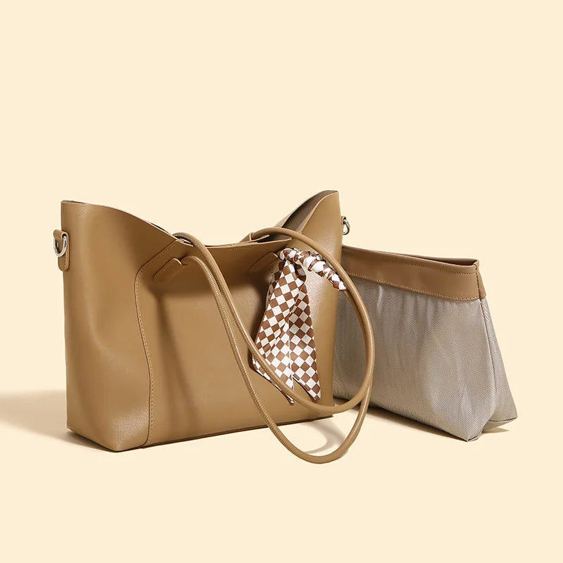 Autumn Solid Silk Scarf Tote Handbag Large Capacity Shoulder Bag