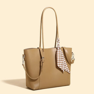 Autumn Solid Silk Scarf Tote Handbag Large Capacity Shoulder Bag