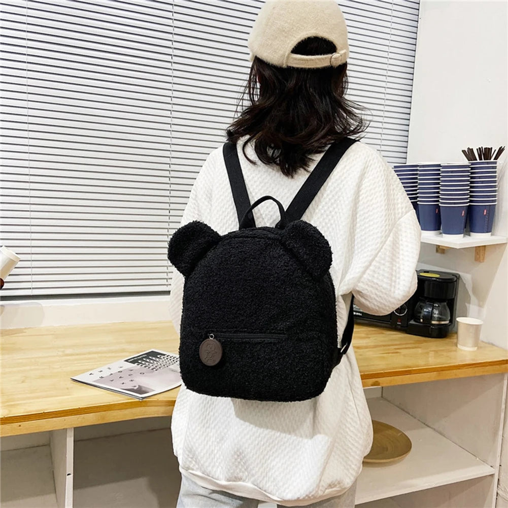 Bear Shaped Fleece Women Backpack Solid Bagpack Shoulder Bags