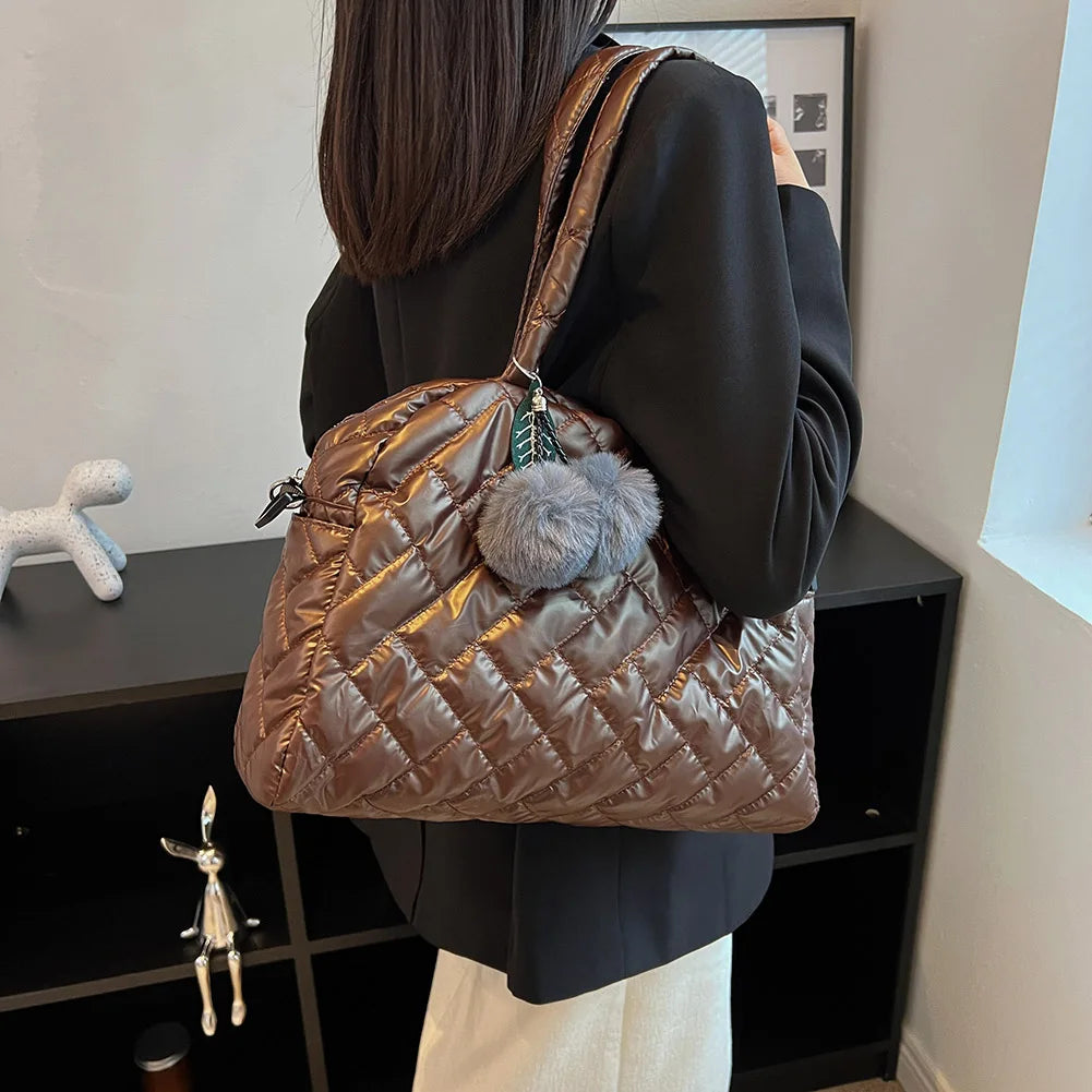 Cotton Space Padded Quilted Shoulder Bag for Women