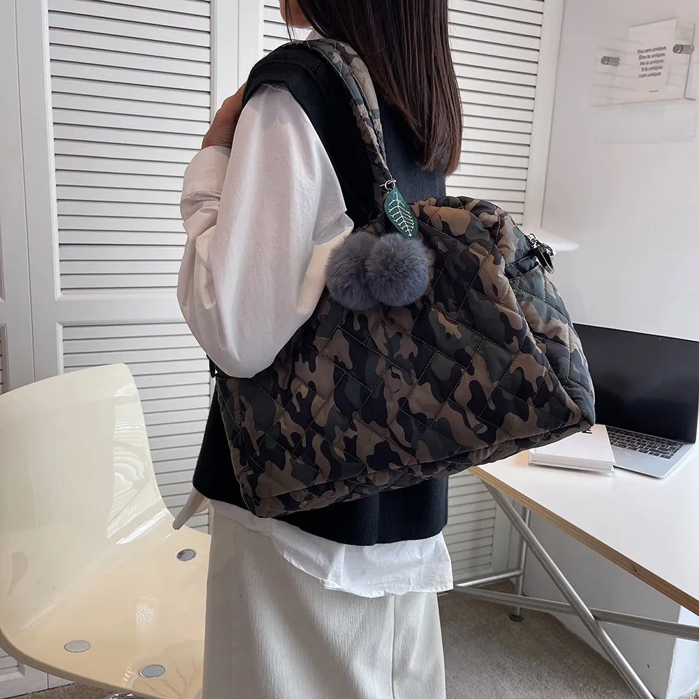 Cotton Space Padded Quilted Shoulder Bag for Women