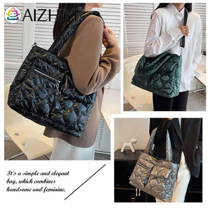 Down Padded Shoulder Bag Large Capacity Quilted Tote for Shopping