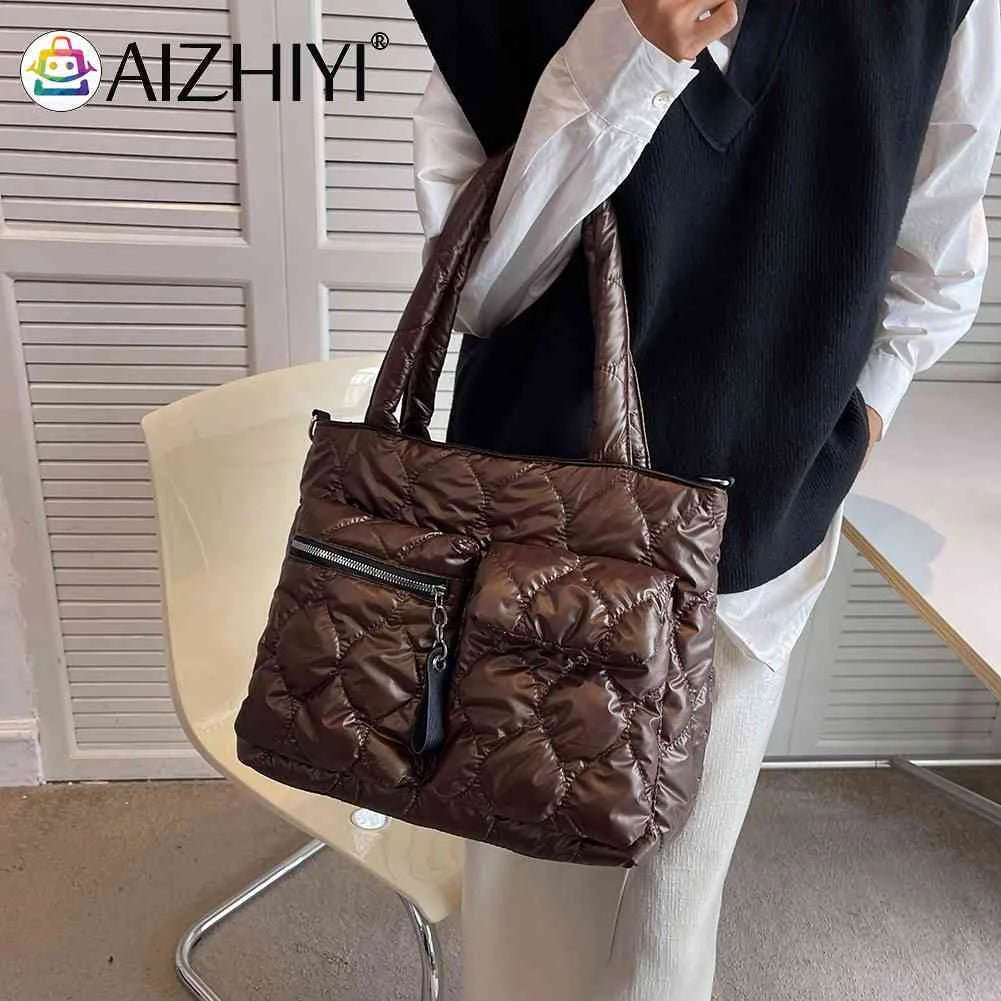 Down Padded Shoulder Bag Large Capacity Quilted Tote for Shopping