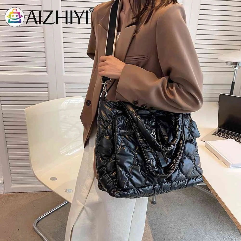Down Padded Shoulder Bag Large Capacity Quilted Tote for Shopping