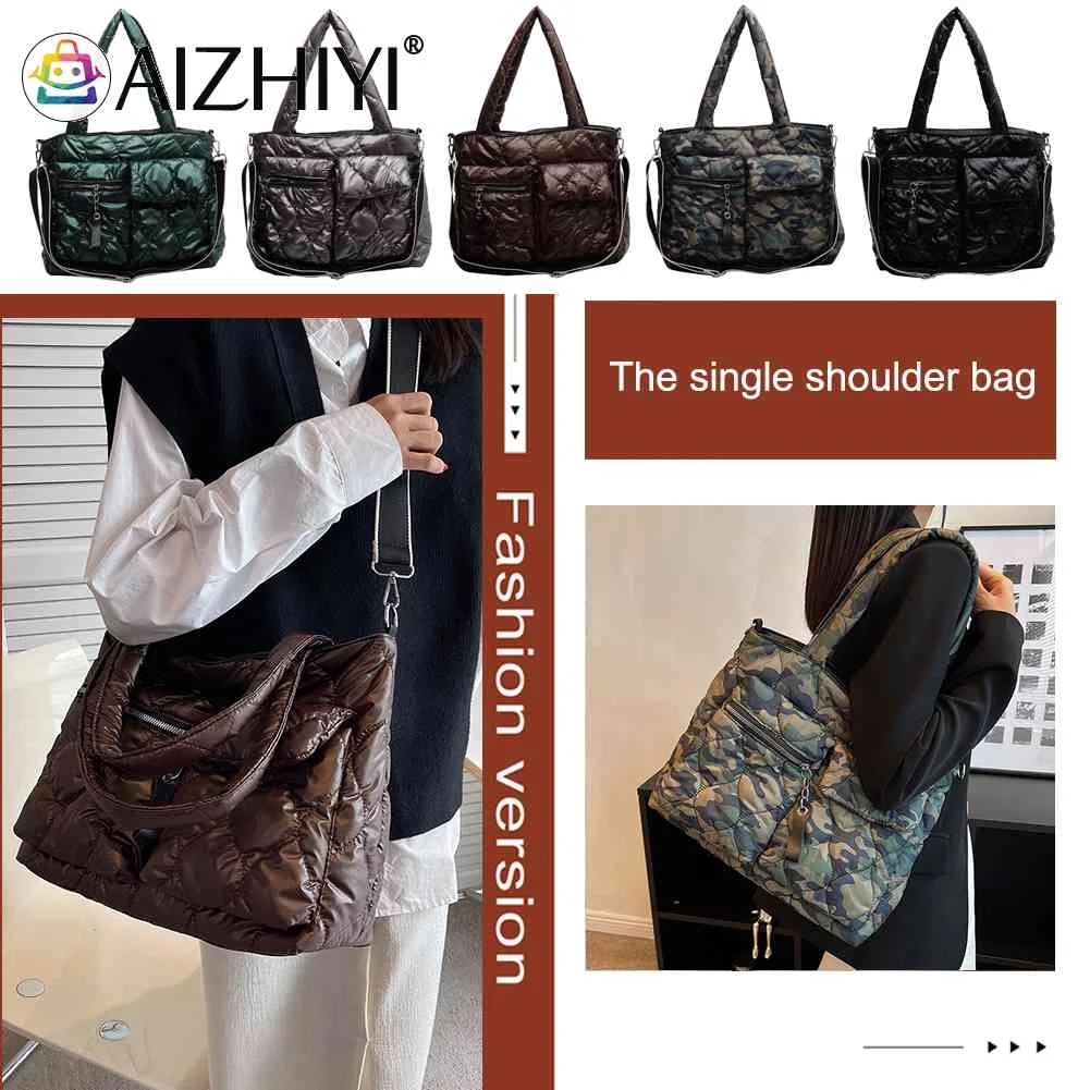 Down Padded Shoulder Bag Large Capacity Quilted Tote for Shopping
