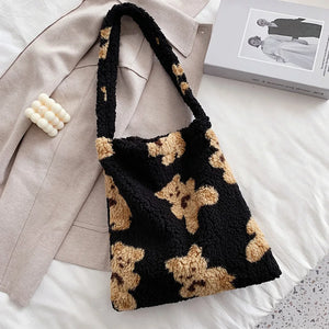 Cartoon Bear Print Underarm Bag Women Large Capacity Handbag
