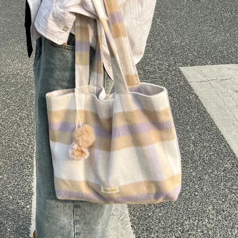 Soft Large Capacity Plaid Handbag for Women