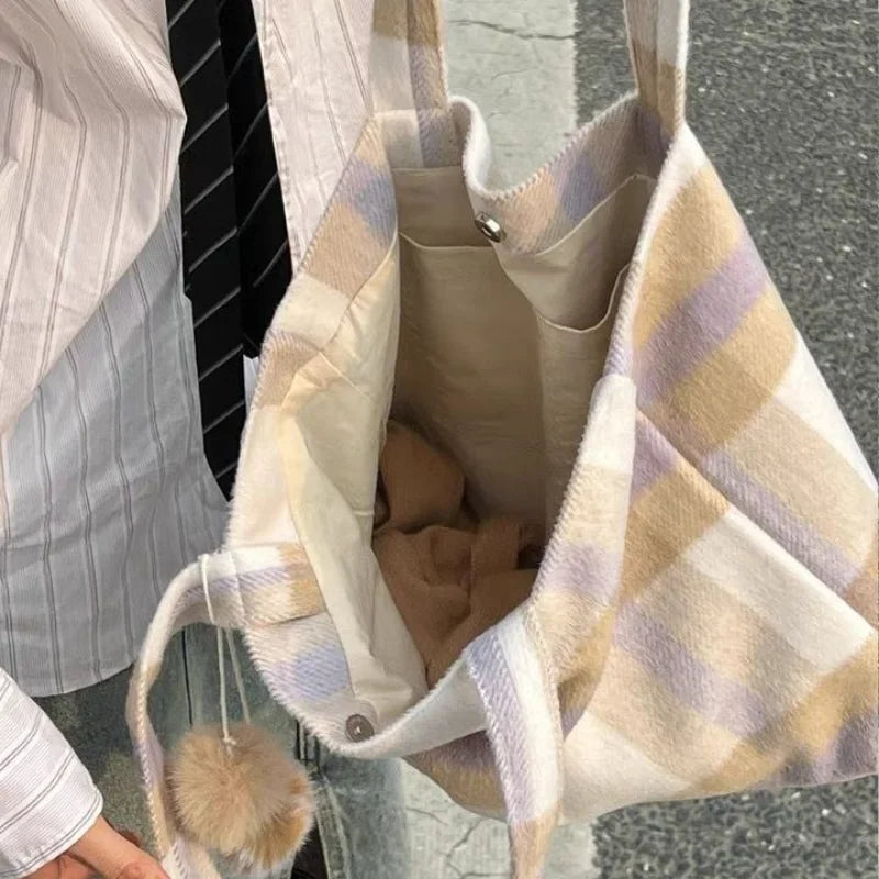 Soft Large Capacity Plaid Handbag for Women