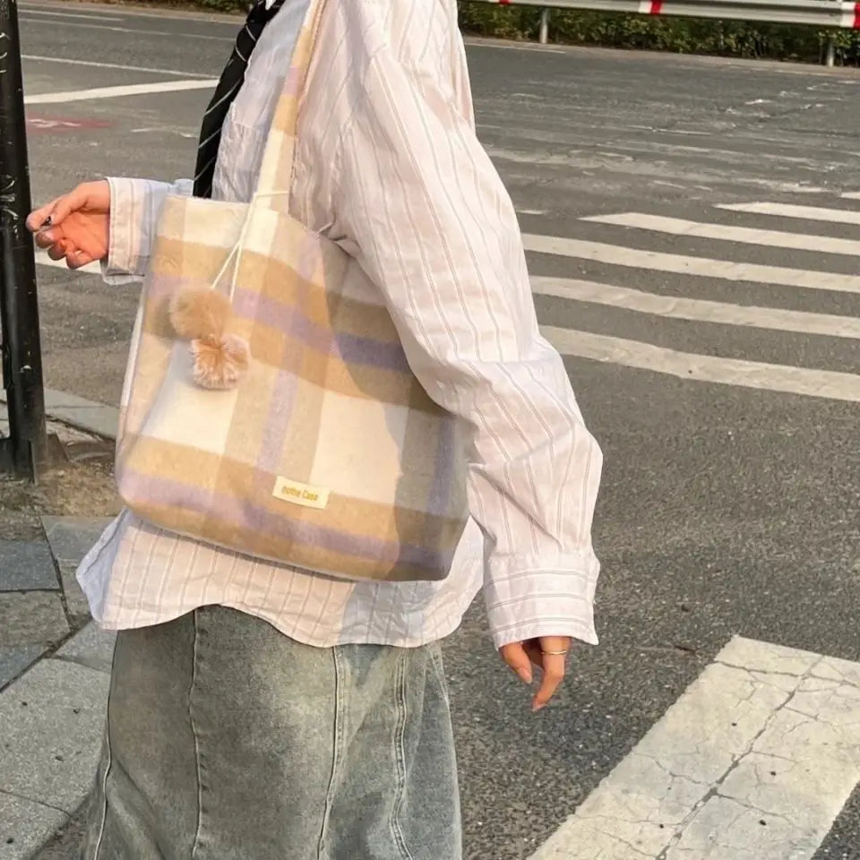 Soft Large Capacity Plaid Handbag for Women