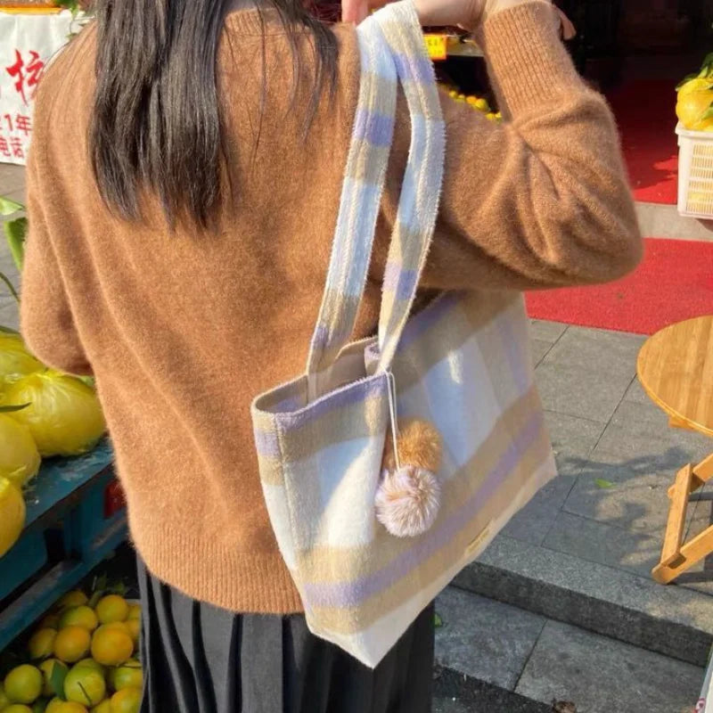 Soft Large Capacity Plaid Handbag for Women