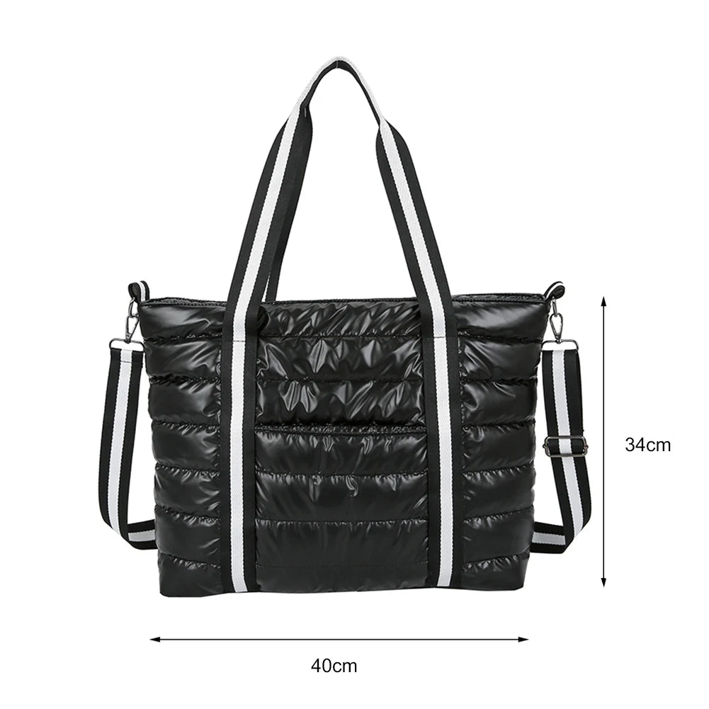 Autumn Winter Women Space Padded Bags Portable Nylon Tote Bag