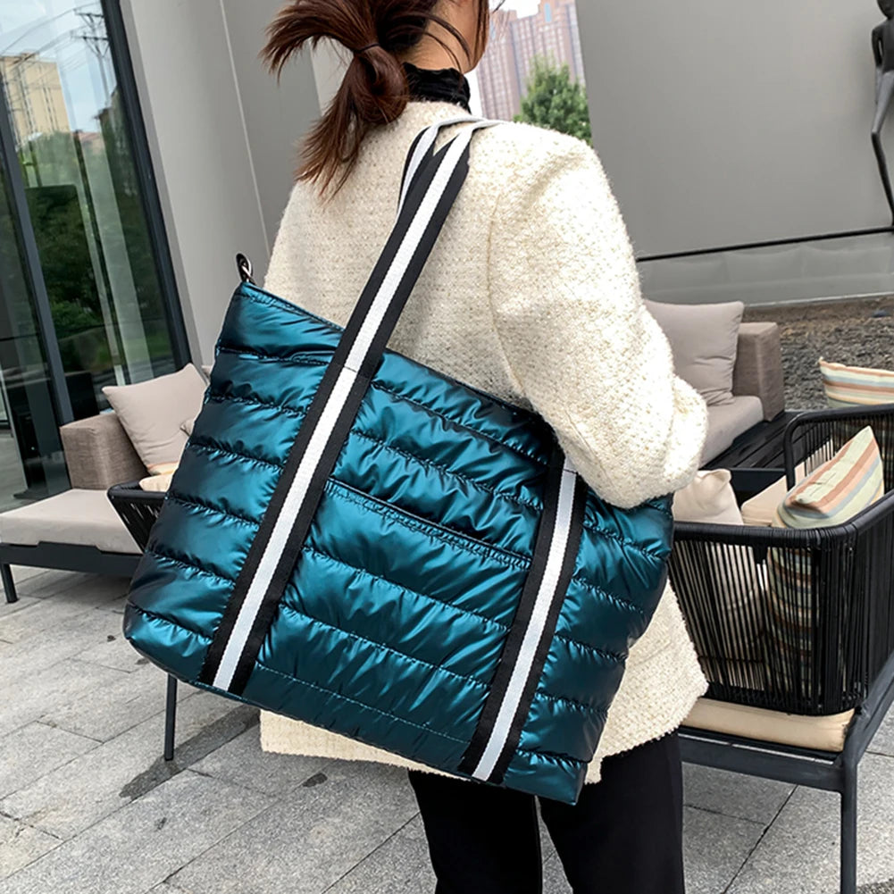 Autumn Winter Women Space Padded Bags Portable Nylon Tote Bag