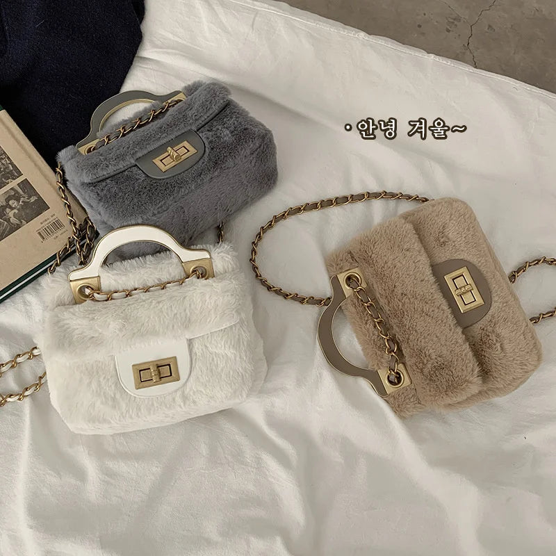 Autumn Winter Plush Bag Female Chain Portable Small Square Bag Ins Messenger Plu
