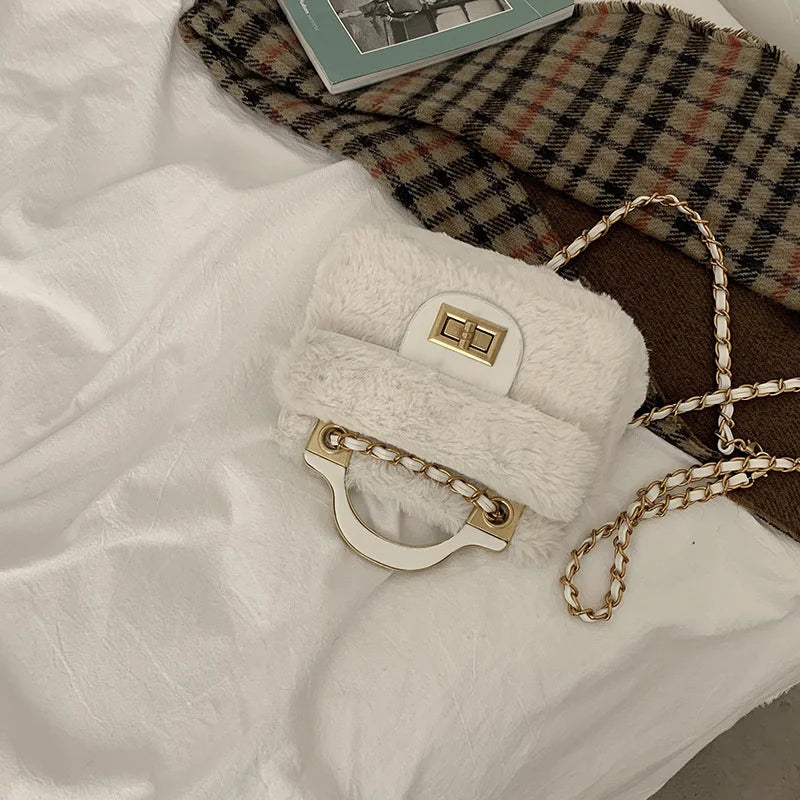 Autumn Winter Plush Bag Female Chain Portable Small Square Bag Ins Messenger Plu