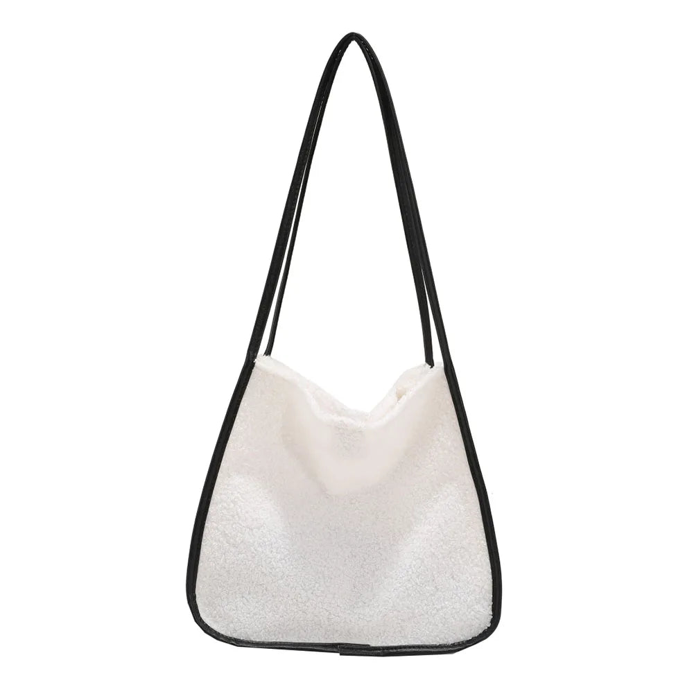Plush Shoulder Bag Women Casual Print Shopping Tote Handbags
