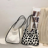 Plush Shoulder Bag Women Casual Print Shopping Tote Handbags