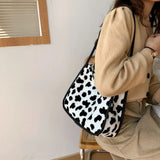 Plush Shoulder Bag Women Casual Print Shopping Tote Handbags