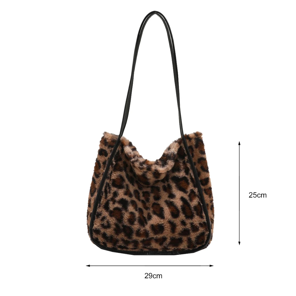 Plush Shoulder Bag Women Casual Print Shopping Tote Handbags