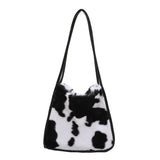 Plush Shoulder Bag Women Casual Print Shopping Tote Handbags